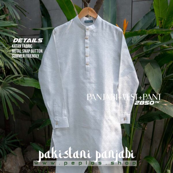 Pakistani Style Panjabi + Vest + Pajama (White) - Image 2