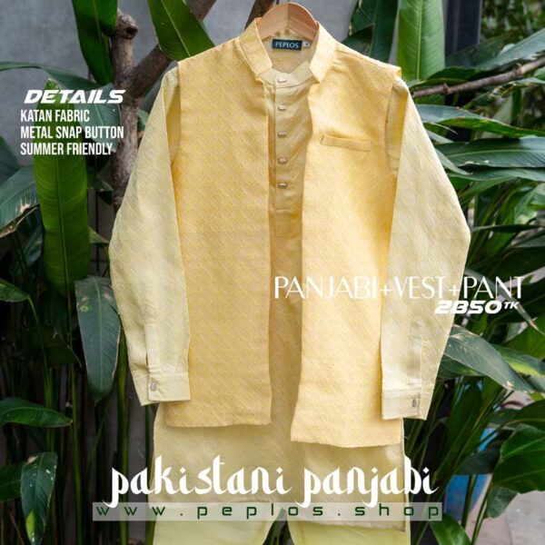 Pakistani Style Panjabi Lime (Panjabi+Vest+Pant) - Image 2
