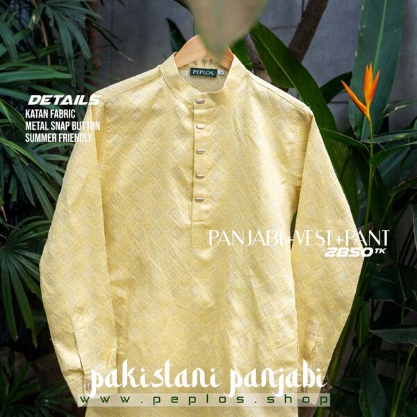 Pakistani Style Panjabi Lime (Panjabi+Vest+Pant) - Image 3