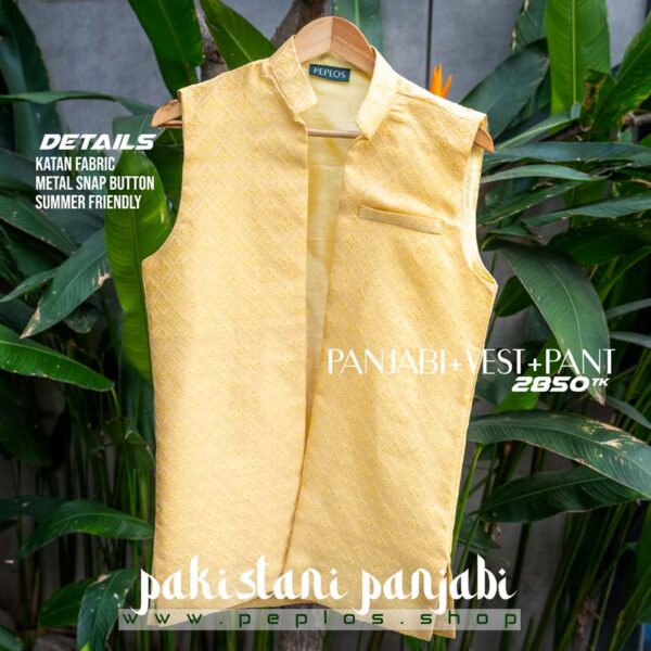 Pakistani Style Panjabi Lime (Panjabi+Vest+Pant) - Image 4