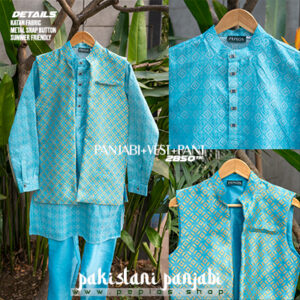 Pakistani Style Panjabi Sky Blue (Panjabi+Vest+Pant)