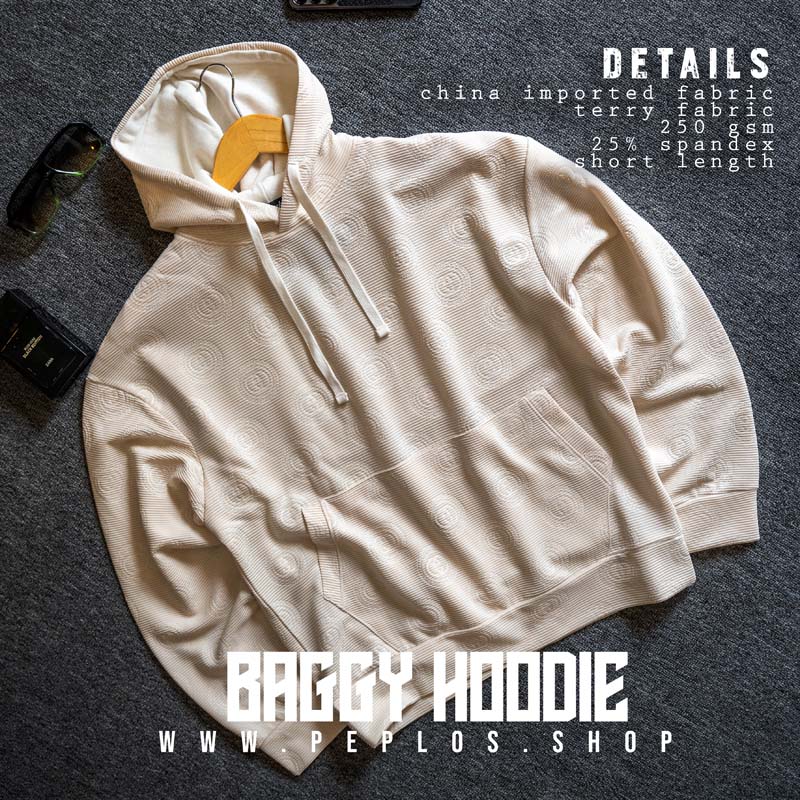 Baggy Hoodie 002 (Cream, Unisex) - Image 3