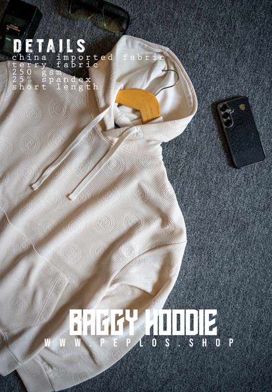 Baggy Hoodie 002 (Cream, Unisex) - Image 4