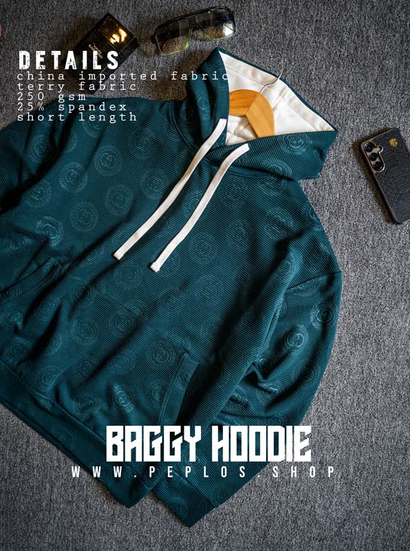 Baggy Hoodie 002 (Bottle Green, Unisex) - Image 3