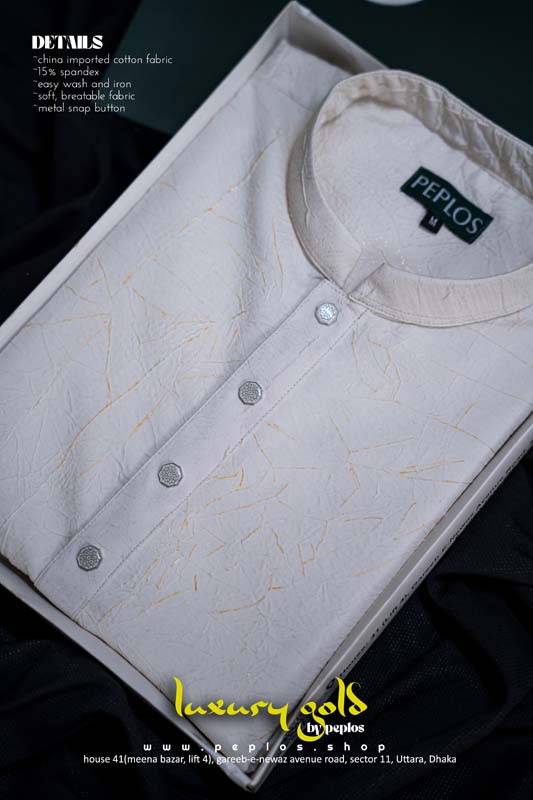 Luxury Gold Panjabi (off white) - Image 4