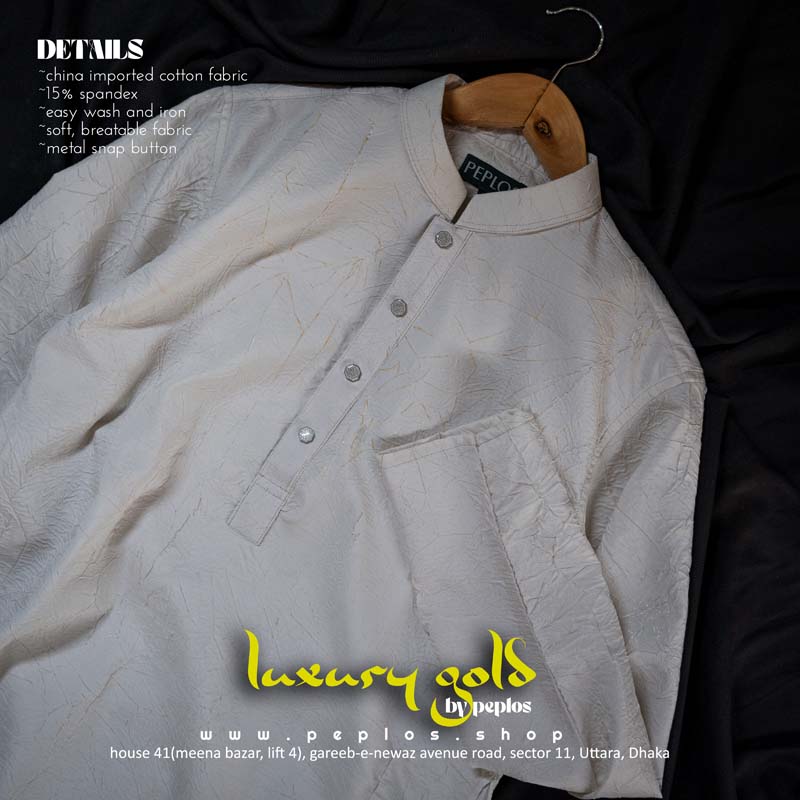 Luxury Gold Panjabi (off white) - Image 3